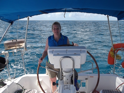 Captain Jennifer at the helm
